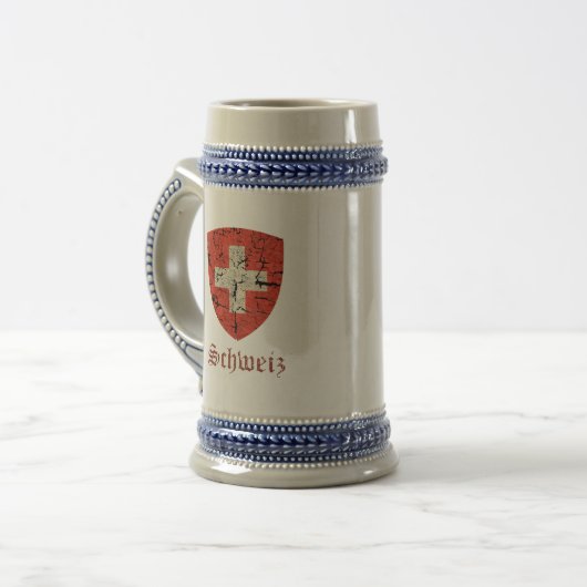 動揺してなスイスの紋章付き外衣 ビールジョッキ (正面左)
