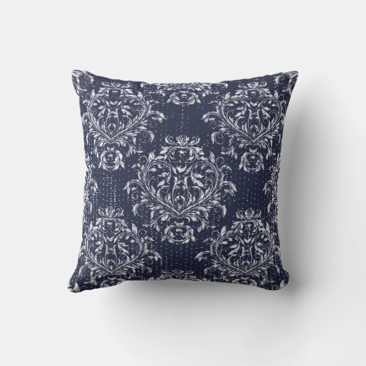 動揺してなダマスク織の装飾用クッション-濃紺 クッション (裏面)