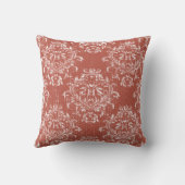 動揺してなダマスク織の装飾用クッション-黙した珊瑚の赤 クッション (裏面)