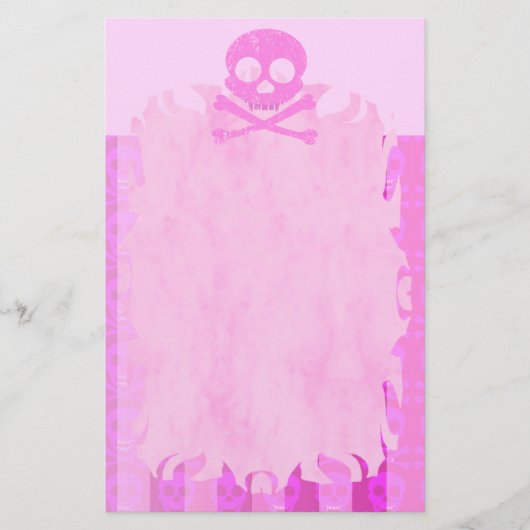 動揺してなピンクのスカルの炎の文房具 便箋 (正面)
