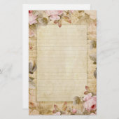 動揺してなヴィンテージのピンク花および音楽 便箋 (正面/裏面)