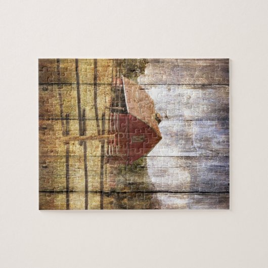 動揺してな木製の素朴な西欧諸国の赤の納屋 ジグソーパズル (横)