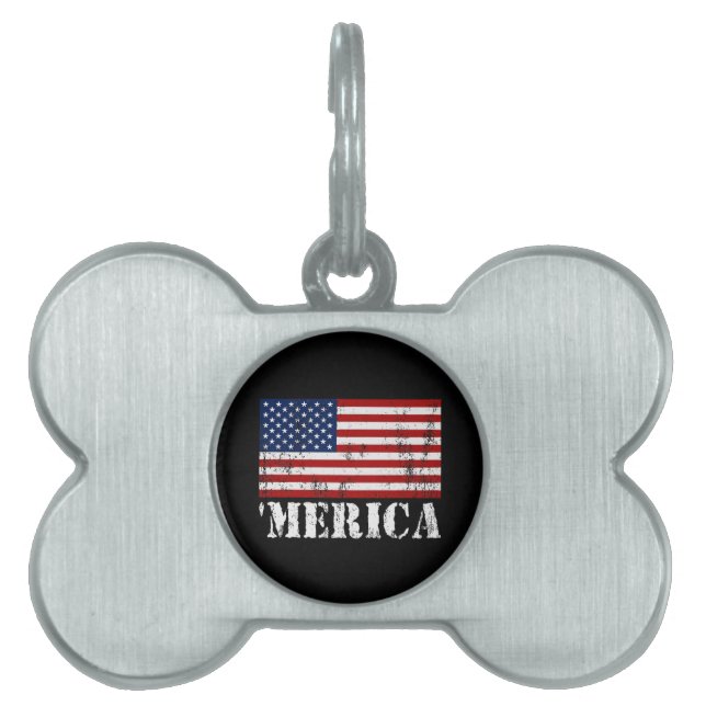 動揺してな米国の旗「MERICA ペットネームタグ (正面)