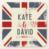 動揺してな英国国旗のカップルの名前の結婚式の引き出物 スクエアペーパーコースター (正面)
