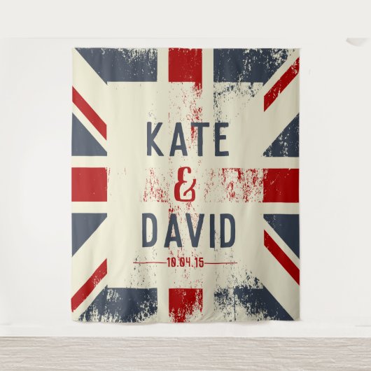 動揺してな英国国旗のカップルの名前の結婚祝い タペストリー (正面)