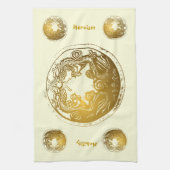 動揺してな金ドラゴン-高潔、武勇 キッチンタオル (縦)