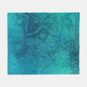 動揺してな青緑の曼荼羅 フリースブランケット (正面(横))