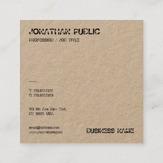 動揺してエレガントクラシック実在文字クラフト紙 スクエア名刺 (裏面)
