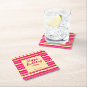 動揺してカラフルストライプ誕生日 スクエアペーパーコースター (インサイチュ)