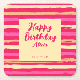 動揺してカラフルストライプ誕生日 スクエアペーパーコースター