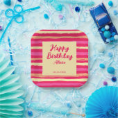 動揺してカラフルストライプ誕生日 ペーパープレート (パーティー)