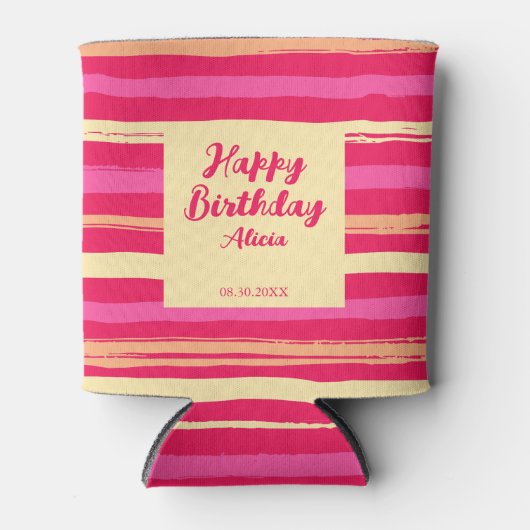 動揺してカラフルストライプ誕生日 缶クーラー (正面)