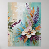 動揺してカラフルフローラオンブルーベージュホワイト ポスター (正面)