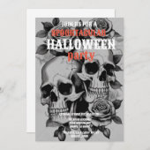 動揺してスカルブラック&ホワイトハローウィンパーティ 招待状 (正面/裏面)