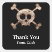 動揺してスカルボーンズ黒ステッカーラベル スクエアシール (正面)