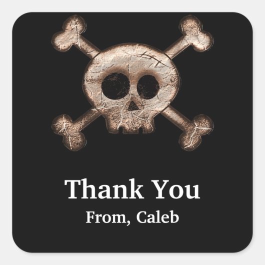 動揺してスカルボーンズ黒ステッカーラベル スクエアシール (正面)