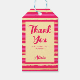 動揺してストライプズPINK PEACH カラフル Thank You ギフトタグ