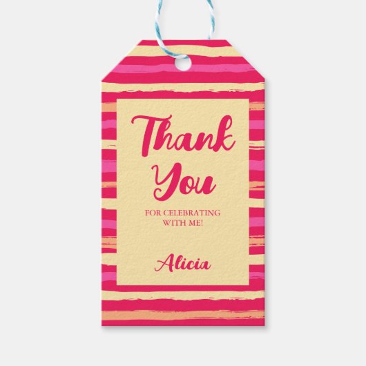 動揺してストライプズPINK PEACH カラフル Thank You ギフトタグ (正面)