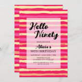 動揺してストライプ誕生日ピンクカラフル90 招待状 (正面/裏面)