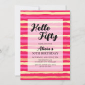 動揺してストライプ誕生日50番目カラフル 招待状 (正面)
