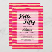 動揺してストライプ誕生日50番目カラフル 招待状 (正面/裏面)