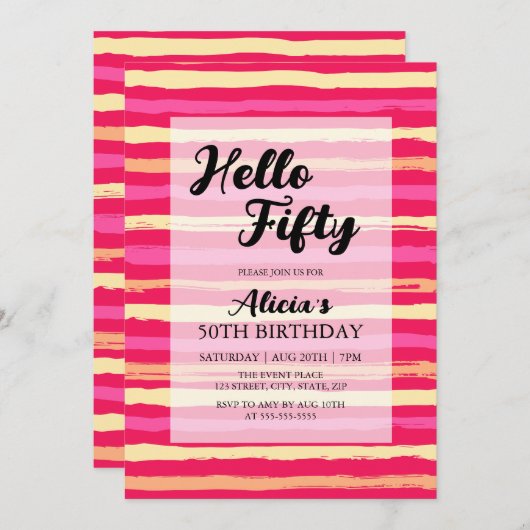 動揺してストライプ誕生日50番目カラフル 招待状 (正面/裏面)
