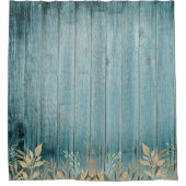 動揺してティール(緑がかった色)グリーンボードセピア葉 シャワーカーテン (正面)