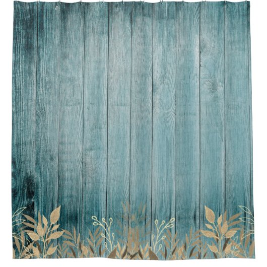 動揺してティール（緑がかった色）グリーンボードセピア葉 シャワーカーテン (正面)