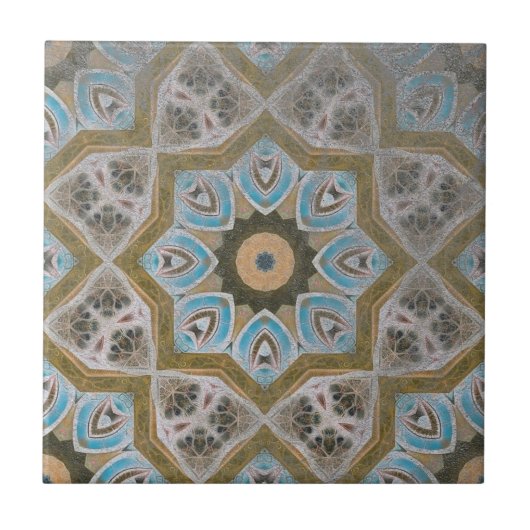 動揺してティール(緑がかった色)白金ゴールド幾何学模様 タイル (正面)