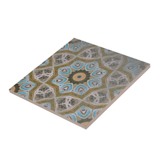 動揺してティール(緑がかった色)白金ゴールド幾何学模様 タイル (側面)