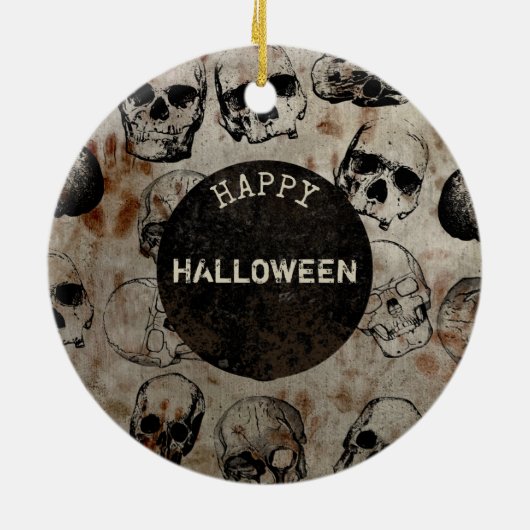動揺してハッピーハローウィンパーティーヴィンテージスカル セラミックオーナメント (裏面)