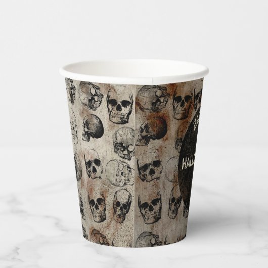 動揺してハッピーハローウィンパーティーヴィンテージスカル 紙コップ (右)