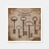 動揺してビクトリアンヴィンテージアンティーク鍵 スタンダードカクテルナプキン (正面)