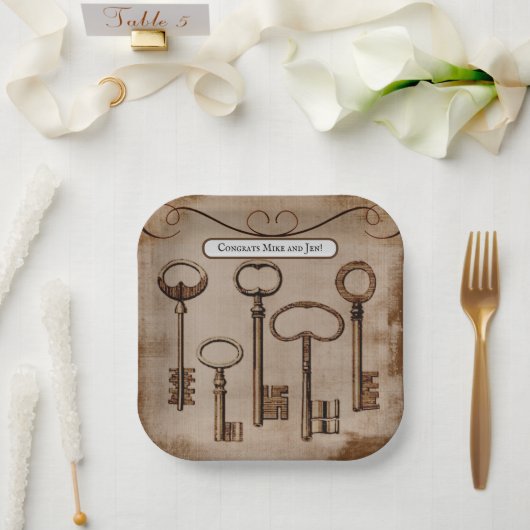 動揺してビクトリアンヴィンテージアンティーク鍵 ペーパープレート (ウェディング)