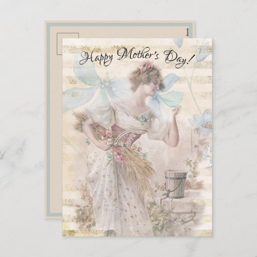 動揺してファンタジー女性が花粒集め シーズンポストカード (正面/裏面)