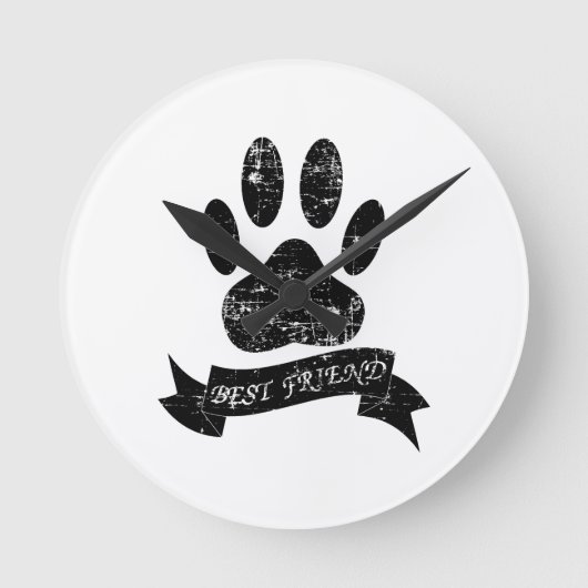 動揺してリボン付き犬の足 ラウンド壁時計 (正面)