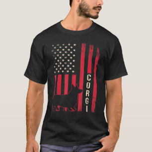 動揺してレトロアメリカ国旗Corgi Dog Tシャツ