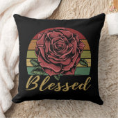 動揺してレトロサンセットレッドローズ賛美 クッション (ブランケット)