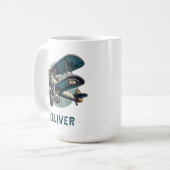 動揺してレトロヴィンテージ二面イラストレーション コーヒーマグカップ (正面左)