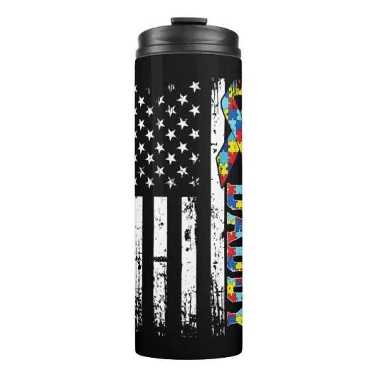 動揺してレトロヴィンテージ米国国旗自閉症ダッド タンブラー (正面)