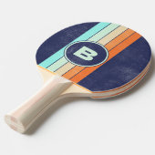 動揺してヴィンテージスタイルレトロストライプ付イニシャル 卓球ラケット (正面アングル)