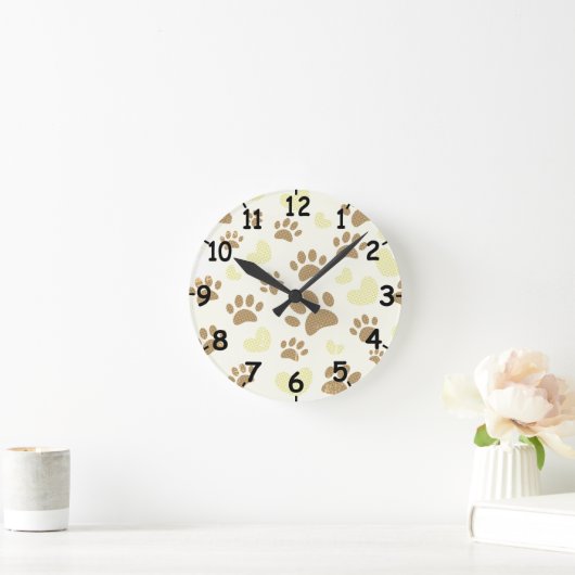 動揺してヴィンテージセピア犬の手跡とハート ラウンド壁時計 (ホーム)