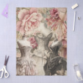 動揺してヴィンテージドレスコラージュ&ピンクローズ 薄葉紙 (クラフト)