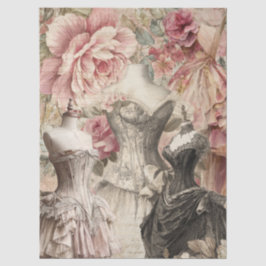 動揺してヴィンテージドレスコラージュ&ピンクローズ 薄葉紙