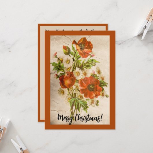 動揺してヴィンテージビクトリアン植物赤ポピー カード (正面/裏面インサイチュ)