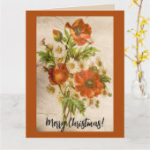 動揺してヴィンテージビクトリアン植物赤ポピー カード (黄色い花)