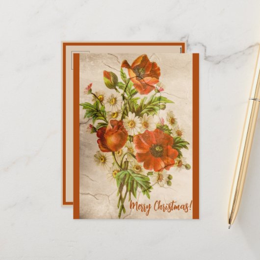 動揺してヴィンテージビクトリアン植物赤ポピー シーズンポストカード (正面/裏面インサイチュ)