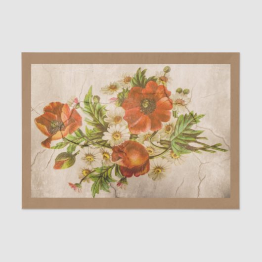 動揺してヴィンテージビクトリアン植物赤ポピー 薄葉紙 (正面)