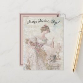 動揺してヴィンテージ女性が花粒集め ポストカード