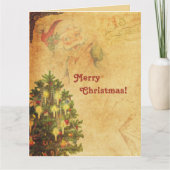 動揺してヴィンテージ飾クリスマスツリーサンタ カード (正面)